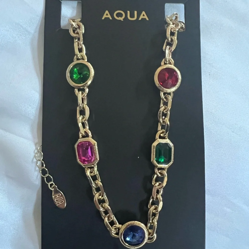 NECKLACE by AQUA Gemstone Gold 16” Chain with Lobster Clasp & 3” Extender NWT - Picture 8 of 13